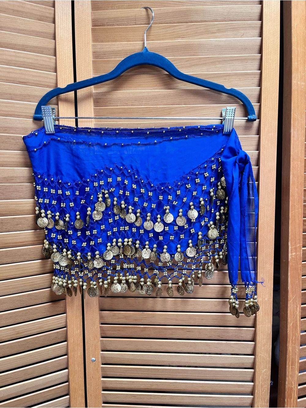 Royal Blue Belly Dance Hip Scarf with Gold Coins